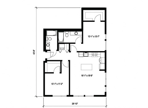 Floor plan for 2 beds, 2 baths, 980 sqft